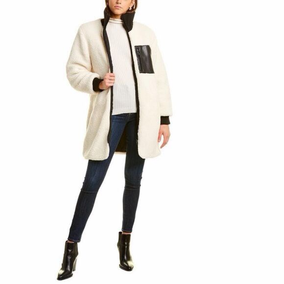 NVLT Jackets & Blazers - NWT NVLT Teddy Sherpa Coat Women’s Large Cream Black Faux Leather Long Jacket